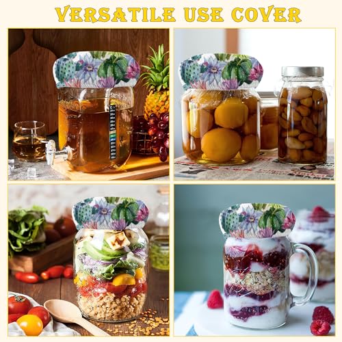 Cactus Flower Cloth Covers for Sourdough Starter Jars, Heat Preservation to Increase Fermentation for Bread Sewn Cloth Cover for Sourdough Starter（5 Pack） - color: Watercolour Cactus Flower