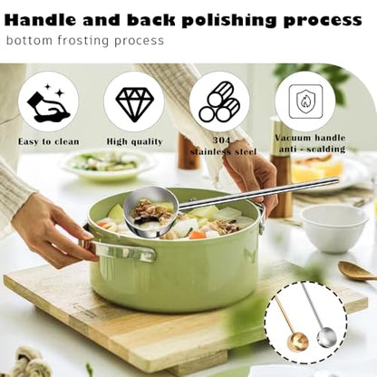 2 PCS Small Soup Ladle SUS304 Stainless Steel Metal Deep Spoon With Pour Spout for Serving Soups, Gravy and More（Gold + Silver）