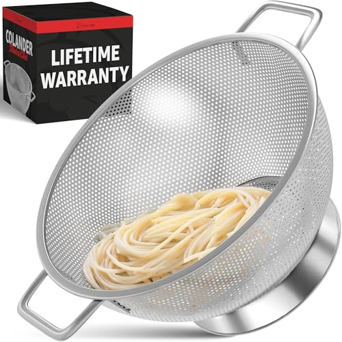 PriorityChef Premium 5Qrt Stainless Steel Colander for Kitchen, Durable Rice and Pasta Strainer with Handle, Rust-Resistant & Dishwasher Safe - size: 5 Qrt
