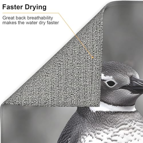 Grey penguin Print Dish Drying Mat for Kitchen Counter Ultra Absorbent Microfiber Dishes Drainer Mats Washable Drying Pads for Sinks 16 x 18 In - color: Grey Penguin