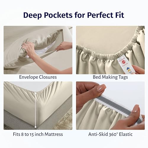 California Design Den Certified 100% Egyptian Cotton Sheets Full Size Bed - Lightweight Cotton Percale Sheets Full Size Set with Deep Pockets, Crisp & Durable Luxury Bedding Set - Beige - color: Beige, size: Full