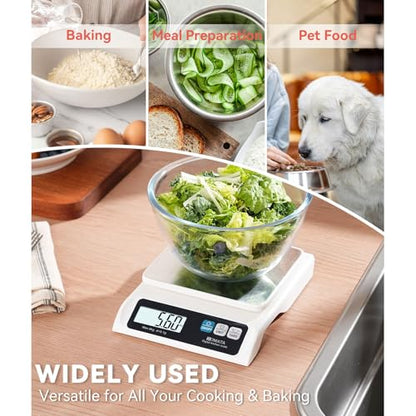 BOMATA 0.1g/ 13lb Food Scale, Digital Kitchen Scale with Removable Stainless Steel Pan, Backlit LCD Display, for Cooking, Baking B621 White - color: White Non-rechargeable