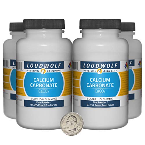 Calcium Carbonate / 2 Pounds / 4 Bottles / 97.55% Pure Food Grade/Fine Powder - size: 2 Pounds in 4 Bottles