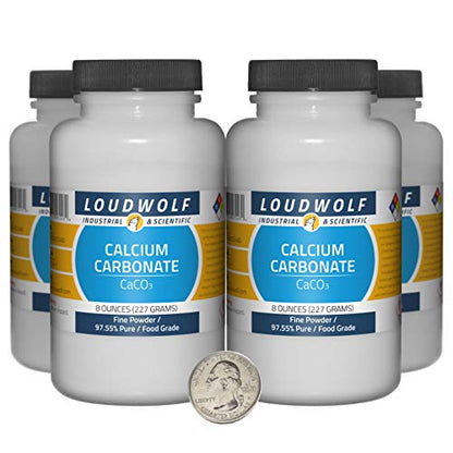 Calcium Carbonate / 2 Pounds / 4 Bottles / 97.55% Pure Food Grade/Fine Powder - size: 2 Pounds in 4 Bottles