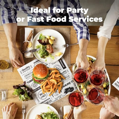 Fit Meal Prep [250 Sheets] 12x12" Deli Paper Sheets, Newsprint Dry Waxed Paper, Waterproof Sandwich Wrapping, Grease-Proof Wax Paper for Food Basket, Picnic, Barbecue, Restaurants, Burgers, Fries - color: Brown-Newsprint