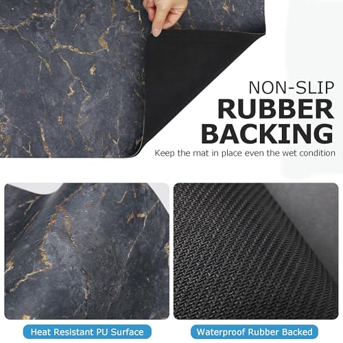 Dish Drying Mat Coffee Bar Mat for Kitchen Counter, Absorbent Dish Rack Pad Hide Stain with Non-slip Rubber Backed Coffee Accessories Fit Under Espresso Machine Maker Black Marble 22.83"x14.96"