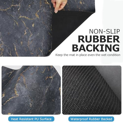 Dish Drying Mat Coffee Bar Mat for Kitchen Counter, Absorbent Dish Rack Pad Hide Stain with Non-slip Rubber Backed Coffee Accessories Fit Under Espresso Machine Maker Black Marble 22.83"x14.96"