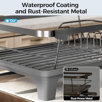 Urackify Dish Drying Rack for Kitchen Counter, Sink Dish Rack with Drainboard 12.2" W x 16.5" L, Large Dish Drainer with Cutlery Holder, Home Countertop Plate Dryer Storage Rack, Gray - color: Gray