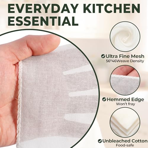 6Pcs Grade100 Cheese Cloths,20x20 Inch,100% Unbleached Cotton,Pre-Cut Reusable Muslin Cheese Cloth for Cooking and Straining, Hemmed Edges