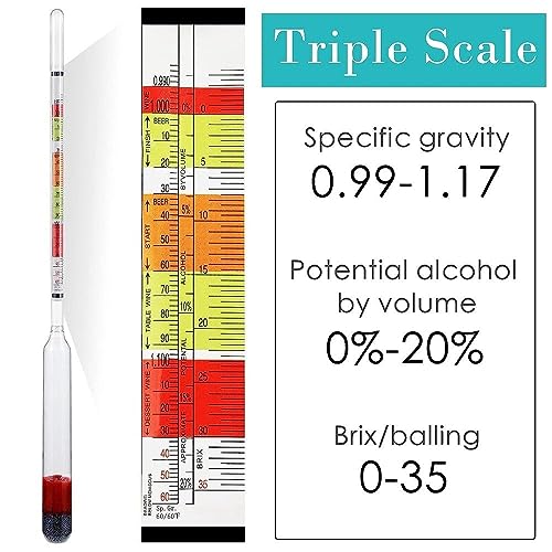 3 Pcs Scale Hydrometer and Test Jar Combo Include 1 Scale Hydrometer with Storage Bag and 250 ml Plastic Cylinder for Wine Beer Mead