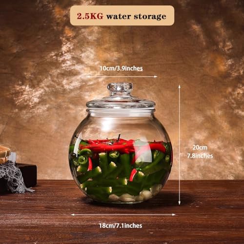 Large-Caliber Portable Fermentation Tank, Thickened Transparent Glass Kimchi Jar, Oval Sealed Pickling Crock, Storage Container(2.5kg/88.2oz) - size: 2.5kg/88.2oz
