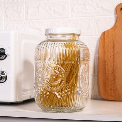 Amzcku 2 Pack 1 Gallon Glass Jar with Lid Wide Mouth, 128 OZ Large Mason Jar with Airtight Screw Lid and Handle, Glass storage containers, Cookie, Candy, Kombucha and fermention