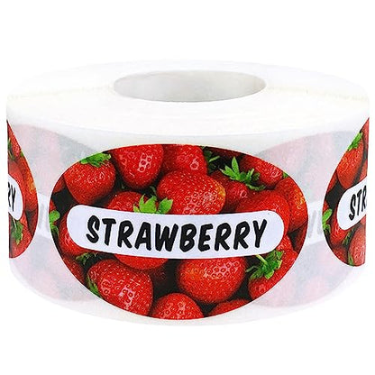 Strawberry Grocery Store Food Labels 1.25 x 2 Inch Oval Shape 500 Total Adhesive Stickers - color: Strawberry