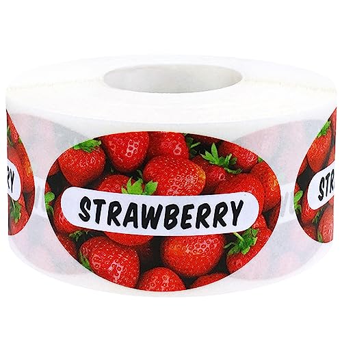 Strawberry Grocery Store Food Labels 1.25 x 2 Inch Oval Shape 500 Total Adhesive Stickers - color: Strawberry