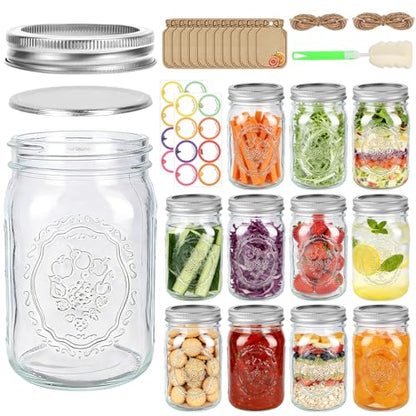 Alotpower Wide Mouth Mason Jars 32 oz - 12 Pack Clear Glass Canning Jars | Quart Mason Jars with Airtight Lids & Bands for Pickling, Fermenting, Preserving, Meal Prep, and Dry Storage - color: 32fl.oz 12pack