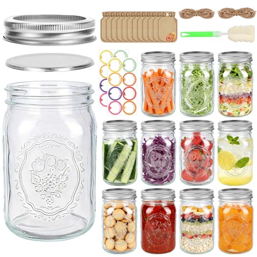 Alotpower Wide Mouth Mason Jars 32 oz - 12 Pack Clear Glass Canning Jars | Quart Mason Jars with Airtight Lids & Bands for Pickling, Fermenting, Preserving, Meal Prep, and Dry Storage - color: 32fl.oz 12pack