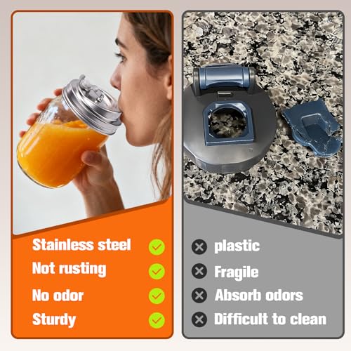 Palksky Mason Jar Drinking Lids,Stainless Steel Wide Mouth Mason Jar Sip Lid accessories,Anticracking Leak Proof Seal Flip Cap Cover Airtight Accessories for Drink,2Pack - style: Mason Jar Drinking Lids 2PCS