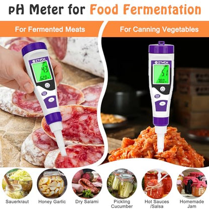 Food pH Meter, Digital pH Meter for Food Fermentation Canning | Smart Cooking Sourdough pH Tester for Bread Cheese Sauces, Measure pH in Water, Brewing, Meat, Sausages, Pickles, Sushi Rice