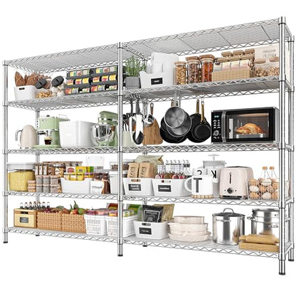 REIBII 69.8" W Storage Shelves 1510LBS Wire Shelving Unit 5 Tier Metal Shelving for Storage Rack Shelves Adjustable Heavy Duty Garage Shelf Pantry Shelves Kitchen Shelving,69.8"Wx15.8"Dx72.4"H,Chrome - style: Chrome-15.8"Dx69.8"Wx72.4"H-5 Tier