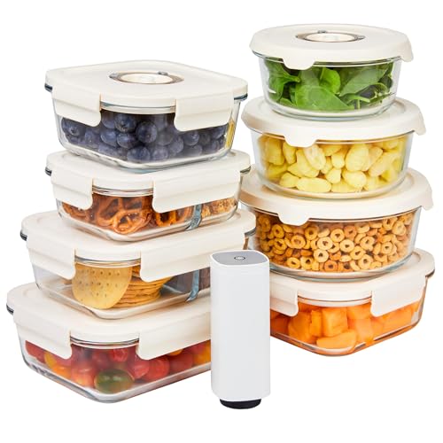 HOLDN’ STORAGE Vacuum Food Storage Containers, Set of 8 Glass Containers & Electronic Pump - Keep Food Fresh Longer, BPA-Free Glass, Leak-Proof, Ideal for Meal Prep, Marinating - size: Set of 8: Electronic Pump