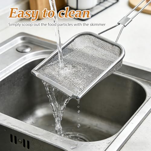Stainless Steel Skimmer Spoon 16.92In Fine Mesh Oil Skimmer Ladle for Cooking Frying Hot Pot Fat Strainer Kitchen Utensil with Hanging Hole