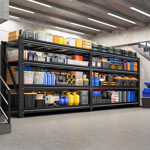 Romorgniz 5020LBS Heavy Duty Garage Shelving, 68.2" W Storage Shelves with Wire Deck, Rust/Water Resistant, 4 Tier Adjustable Industrial Shelving for Warehouse Basement, 23.5" D Deep x 72" H, Black - size: 68.2" W X 72" H X 23.5" D