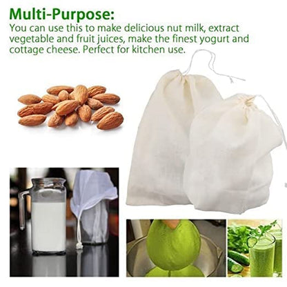 Nut Milk Bag & Cheese Cloth Bag (3 pack,10"x 12") 100% Unbleached Cotton Cheesecloth Bags for Tea/Yogurt/Juice/Wine/Soup/Herbs, Durable Washable Reusable Almond Milk Strainer for Food Straining