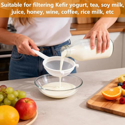 5Pcs Kefir Strainer Set, 5 Sizes Plastic Nylon Mesh Strainers with Handle Double Ear Fine Mesh Colander Flour Sifter for Yogurt Baking Kitchen Kefir Tea Juice Pasta