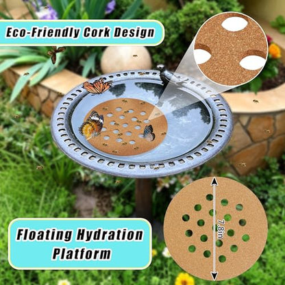 2 Pcs Floating Bee Island for Garden Pond Farm Fountain Cork Bee Watering Station Butterfly&Bee Waterer Feeding Cups for Bees Insect Outdoor Garden Decor Eco-Friendly
