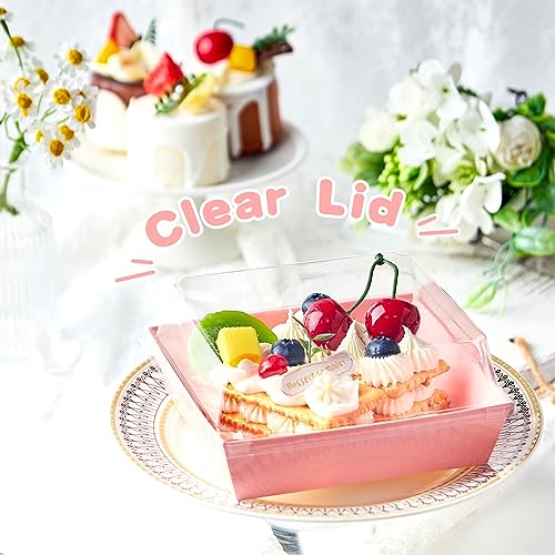 Kucoele Charcuterie Boxes with Clear Lids, 5 Inches, Pink, 20 Pack | Disposable, To Go Paper Dessert Boxes, Bakery Boxes, Small Food Containers, For Cookies, Cupcakes, Strawberries - color: pink