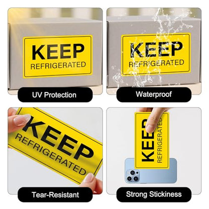 500 Pcs Keep Refrigerated Stickers 5 x 3 Inches Yellow Waterproof Vinyl Labels Perishable Warning Label for Cold Food Shipping