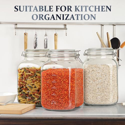Folinstall 1 Gallon Square Super Wide-Mouth Glass Jars with Airtight Lids, Glass Storage Jars with 2 Measurement Mark, Sturdy Canning Jars with Large Capacity 4100 ML For Overnight Oats