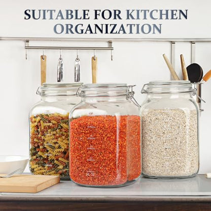 Folinstall 1 Gallon Square Super Wide-Mouth Glass Jars with Airtight Lids, Glass Storage Jars with 2 Measurement Mark, Sturdy Canning Jars with Large Capacity 4100 ML For Overnight Oats
