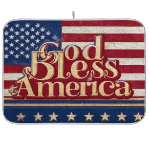 Kcldeci God Bless America Dish Drying Mat Kitchen Counter Mat Draining Mat Kitchen Accessories Dish Rack Pad for Dishes, Utensils, Countertops, Sinks 16x18in - color: god bless america, size: 16x18in