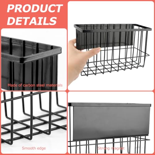 Magnetic Basket Organizers, Dryer Ball Holder Laundry Room Organization Whiteboard Metal Wire Basket with Hooks, Space-Saving Fridge Spice Rack for Sponge Recipe Wrap