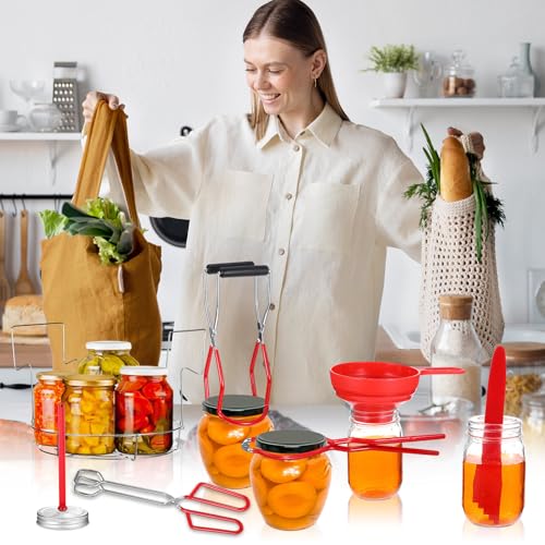 Canning Kits, Canning Supplies Boxed Set, Stainless Steel Set, Jar Lifter, Tongs, Complete Multifunctional Canning Tools, Canning kit includes wide mouth funnel for mason jars