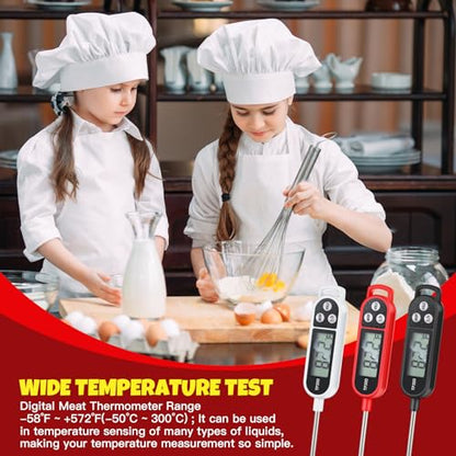 Copkim 6 Pcs Instant Read Meat Thermometer with Long Probe 9.65 Inch Kitchen Cooking Food Candy Waterproof Digital Thermometer for BBQ Water Milk Yogurt Liquid (Round&Square Ring,Black,White,Red) - color: Black, White, Red