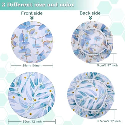 2 Large Reusable Beeswax Bowl Covers for Bread Proofing, 10/12 Inch Elastic Beeswax Wraps Cotton Cloth Sourdough Bowl Covers for Proofing Baskets, Mixer Bowls, Food Storage Containers - color: Eucalyptus Leaves