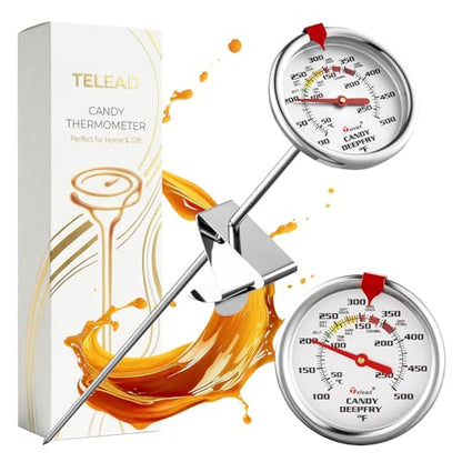 Upgraded Candy Thermometer Waterproof IP67 - Oil Thermometer for Frying with Clips - 9" Side of Pot Rainbow dial Thermometer Deep Fry for Oil Candy Candle BBQ - Silver XL - color: Rainbow Dial