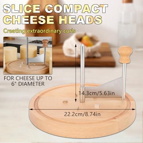 Cheese Curler Wheel,Multi-Functiona Cheese Shaver for Making Various Cheese | With Cheese Slicer,Stainless Steel Sharp Blade and Wooden Base for Restaurants, Cafes, and Dessert Shops, Home