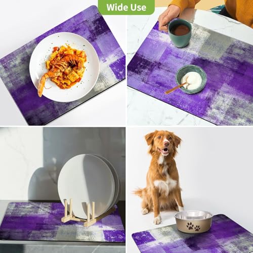 Dish Drying Mat for Kitchen Counter, Purple and Grey Abstract Art, Absorbent Quick Dry Pad with Rubber Backing, Draining Mat Dish Rack Pad for Dishes, Utensils, Countertops, Sinks 12" x 20 - color: Purple and Grey
