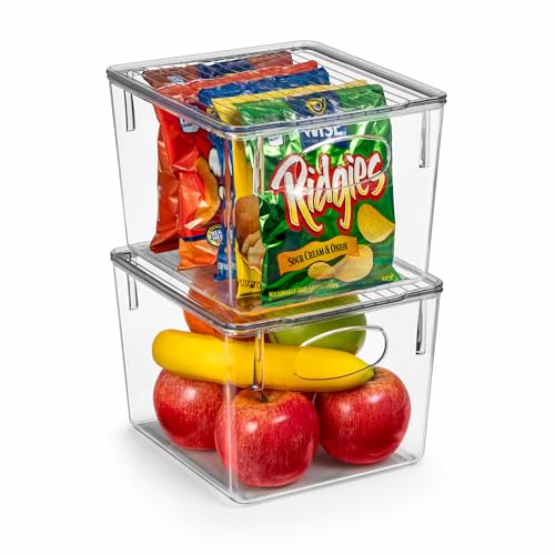 Sorbus Medium Plastic Storage Bins with Lids - Kitchen, Pantry, Refrigerator Organizer Bins - Clear, 2 Pack - size: Medium, style: 2 Pack
