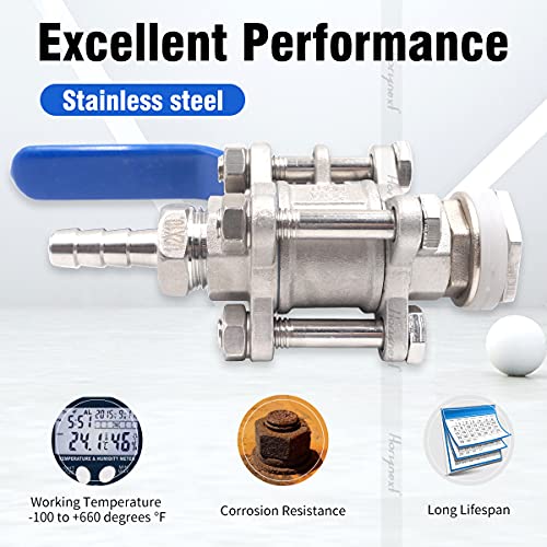 3/4" O.D. thread to 3/8 inch barb stainless steel home brewing bulkhead three-piece ball valve fitting kit, for gallon wine beer pot brew kettle spigot mash tun - size: 3/4" thread -3/8" barb, within a 3-piece valve
