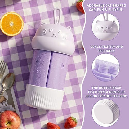 4 in 1 Portable Travel Dispenser Bottle Set (4 x 15 mL) Refillable Leakproof Travel Bottles with Cleaning Brush, Carabiner, Labels, Drawstring Pouch & 4 Funnels for Shampoo, Lotion & Body Wash(Purple) - color: Purple