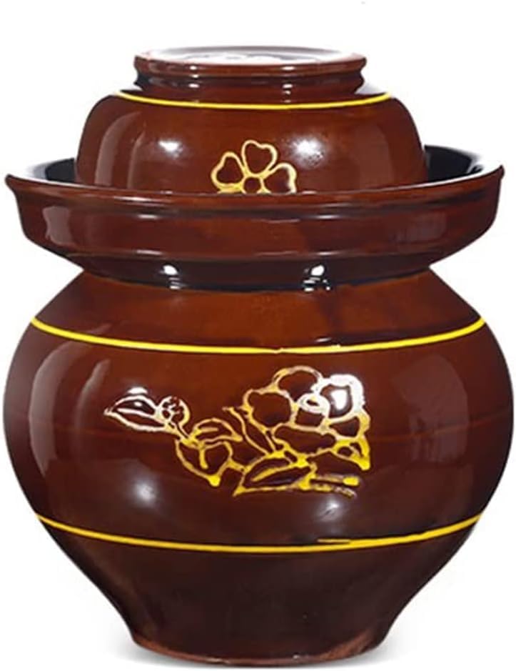 ELEFOCUS Traditional Ceramic Pickle Jar Fermentation Crock Jar, Chinese Pickle Jar,Fermenting Tank with Water Seal Airlock Lid 4kg