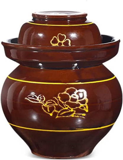ELEFOCUS Traditional Ceramic Pickle Jar Fermentation Crock Jar, Chinese Pickle Jar,Fermenting Tank with Water Seal Airlock Lid 4kg