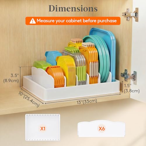 Lifewit Kitchen Cabinet Organizer for Food Contanier Lid, Lid Holder with 6 Adjustable Dividers & 7 Sections for Pantry Organizers and Storage, Home Drawer Organization, Large, 13" x 10" - size: Large(13" x 10")