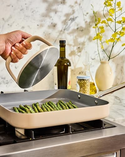 Caraway Grill Press with Handle - 100% Stainless Steel Body - Safe for Use with Pans and Grills - Ideal for Meat, Salmon, Tofu, Veggies - Marigold - color: Marigold