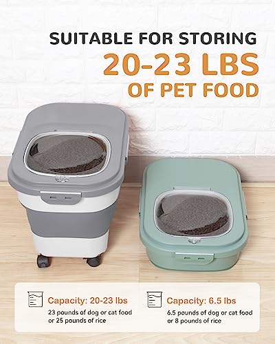 20-23 Lbs Dog Food Storage Container - Collapsible Dog Food Container with Attachable Casters and Scoop,Travel Silicone Bowl, Pet Food Storage Containers to Keep Dry Food Fresh,Easy to Move - color: Grey