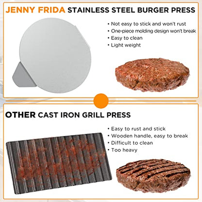 Stainless Steel Burger Press, 5.5 Inch Round Smasher, Non-Stick Smooth Hamburger Press Flat Bottom Without Ridges, Bacon Grill Perfect for Top Griddle Cooking